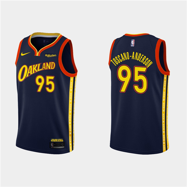 Men's Golden State Warriors 95 Juan ToscanoAnderson 202021 Navy City Edition Stitched NBA